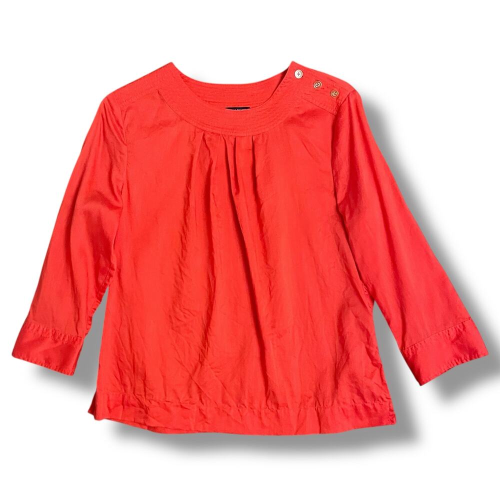 Talbots Petites Red Tencel Lyocell Blouse 10P 3/4 Sleeve Button Shoulder Top
